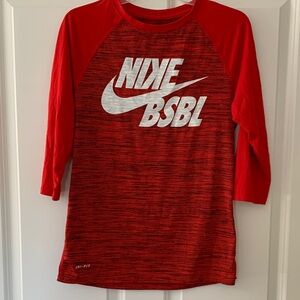 Nike Kids Red Long Sleeve Baseball Tee